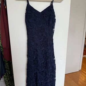 Alice + Olivia Blue Lace Midi Dress Spaghetti Strap